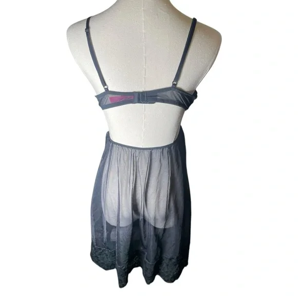 LaSenza Large Babydoll Lingerie Outfit Black Push Up Sexy Sheer Lace Chemise Bra - Picture 2 of 13